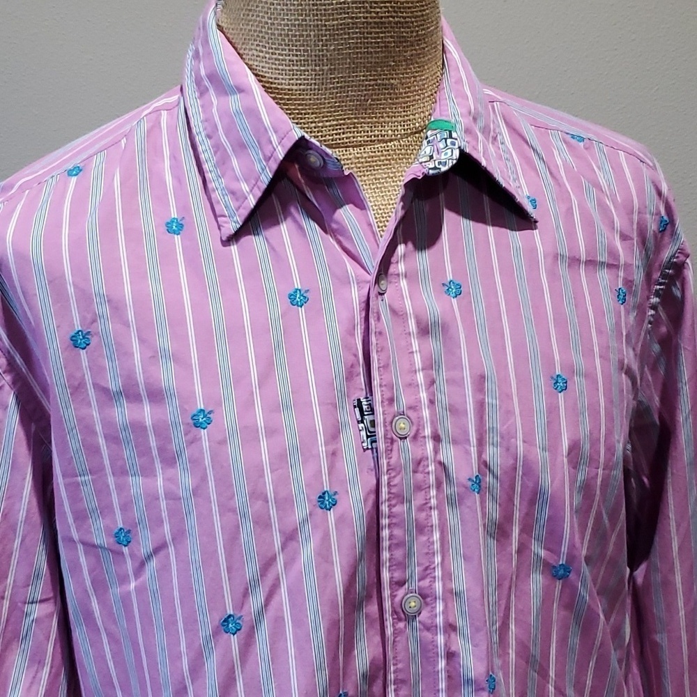 Robert Graham freshly laundered cottonshirt striped pink & blue embroidered